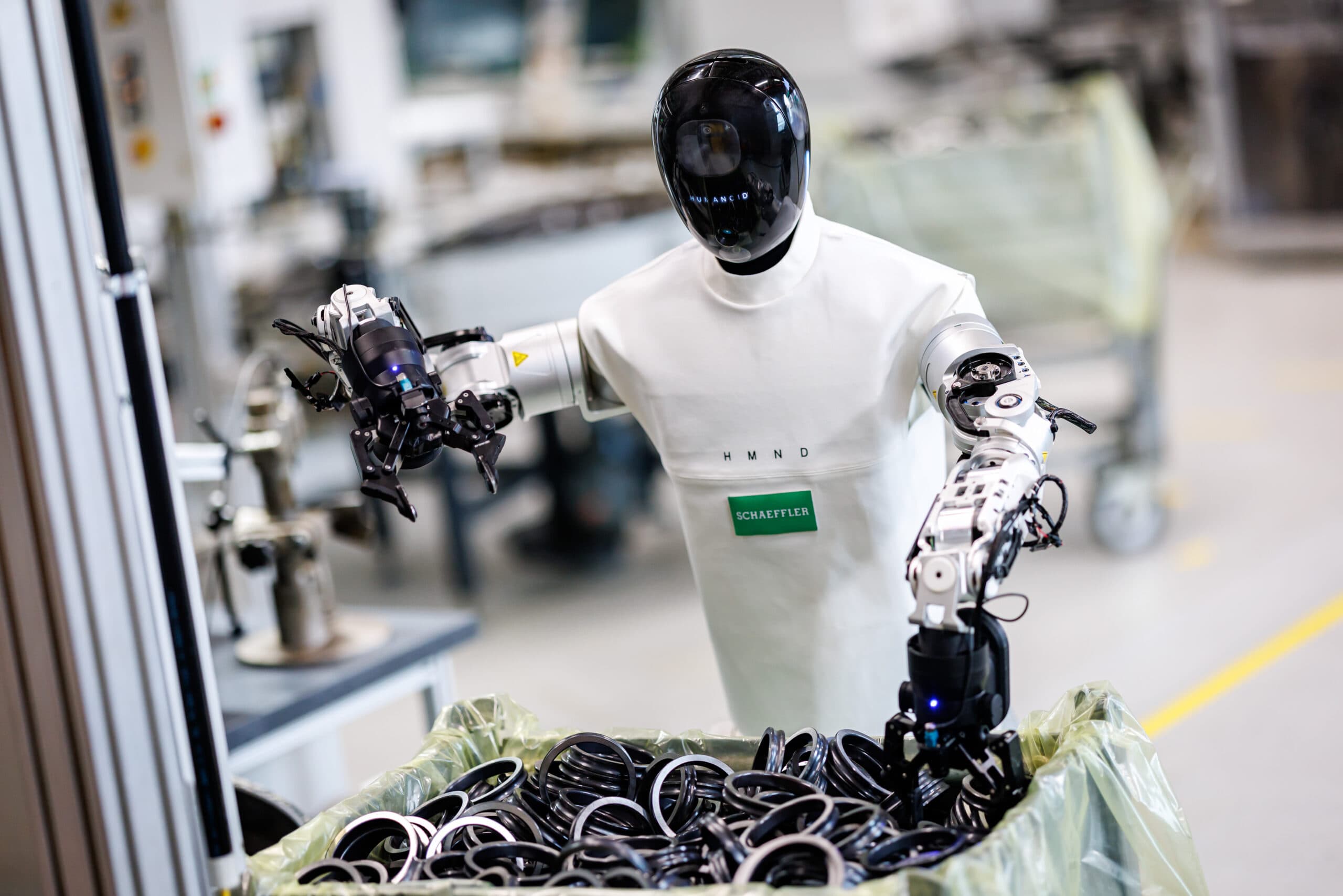 Humanoid and Schaeffler factory-deployment media still